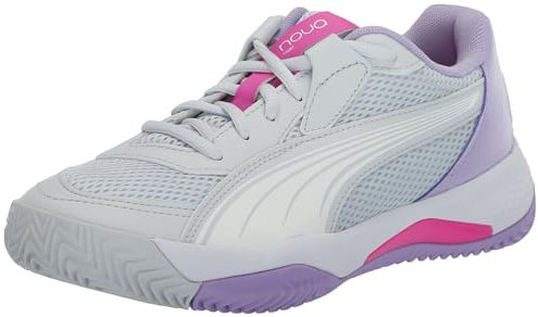 PUMA Shoes Damen Nova Court Pickleball Schuhe, Silver Mist-White-Vivid Violet, 8.5, 39 EU