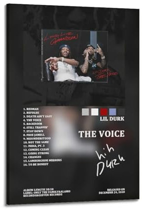 klouds Lil Durk Album The Voice Tracklist Poster, dekoratives Gemälde, Leinwand, Schlafzimmer, Kunst, Wohnzimmerdekoration, modernes ästhetisches Poster, 20 x 30 cm, Rahmenstil