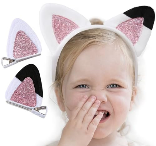 Haarreif Katzenohren Haarschmuck Katzenohren Haarreif Katzen Stirnband Katze Haarbänder Haarschmuck Cute Haarband mit 2 Katzenohren Haarnadel, für Kinder Erwachsene Karneval Geburtstag Themenparty