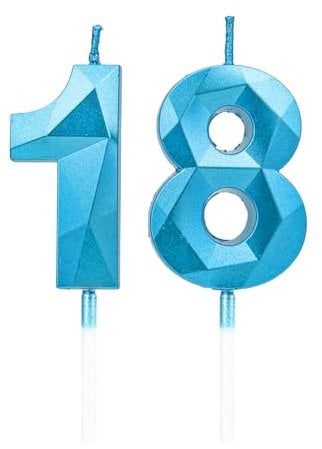 Geburtstagskerzen Zahlen 18，3D Blau Kerzen Geburtstag für Kuchen geburtstagsdeko, Geburtstag Kerzen Zahlen, Geburtstagskerzen Kinder für Partys, Hochzeiten, Firmenfeiern, Jubiläen (Blau, 18)