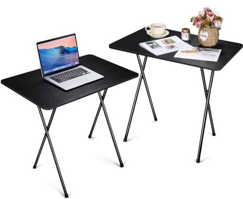 Wenqik Foldable Table TV Trays for Eating Set of 2 Large Folding Tray Snack Eating Tables for Couch, Kitchen, Living Room, Space Saving, Easy Assembly, 20 x 31.5 x 28 Inch(Black Walnut,Grain)