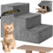 BAKAJI Scala per Animali Domestici con 3 Gradini e Rivestimento Sfoderabile in Peluche, Rampa per Gatti e Cani Anziani, Scaletta con Imbottitura ad Alta Densità, 45,5 x 36 x 34 cm… (Grigio)