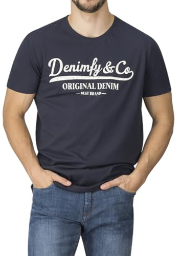 DENIMFY Tshirt Herren Baumwolle Regular Fit DFNuri Rundhals Kurzarm Sommer | Tee Shirt Logoprint Schwarz Grau Blau Grün Rot Weiß Navy S M L XL XXL 3XL 4XL 5XL