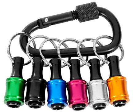 6 pcs 1/4 inch Hex Screwdriver Holder, 6 Colors Portable Screw Adapter, NAYAGOGO Hex Shank Aluminum Alloy Screwdriver Bits Holder, Keychain Drill, for for Hex Screws, with 1 Carabiner