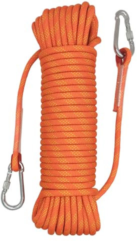 Kletterseil, 10mm Orange Outdoor Sicherheitsseil, Nylon Seil Statisches Felskletterseil mit Karabiner, Gut für Bergsteigen, Camping, Rettung, Feuerleiter, Eisklettern, Erkundung (Orange, 30m)