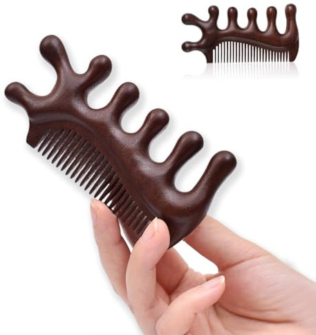 WKRTDY Peigne de massage Gua Sha en bois - 1 pièce avec dents larges et rondes pour cuir chevelu, Outil manuel de drainage lymphatique pour soulager fatigue et points d'acupoint
