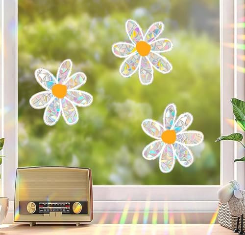 Daisy Suncatchers Stickers Prism Window Stickers Transparent Window Clings Anti-Collision Window Stickers Warning Collision Stickers Sun Catcher Sticker Protect Birds from Glass Collision