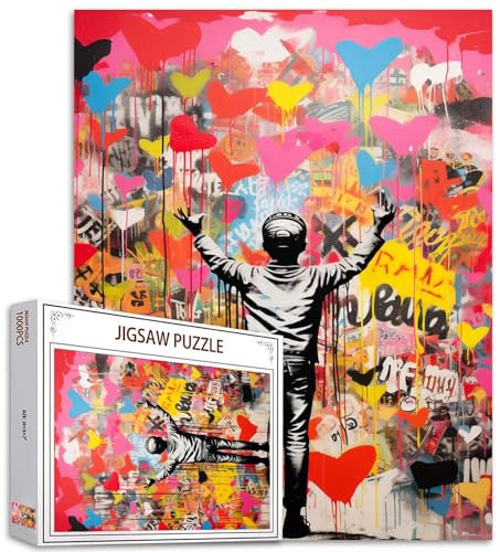 Graffitic Banksy Jigsaw Puzzles 1000 Stück für Erwachsene, Familien (Kleiner Junge,Doodle,Pop Art,Herz) Stücke passen perfekt zusammen 19.7''x27.6''inch Street Art Frameable Magic Puzzle Art(Colorful)