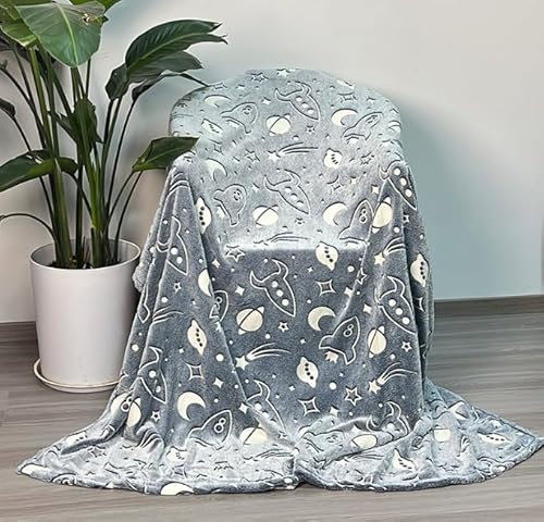 Bibykivn Einhorn Decke Kuscheldecke Kinder - Decke Leuchtet im Dunkeln, Flauschig Kinderdecken, Sofadecke für 1-10 Jährige Mädchen und Jungen, Weiche Wohndecke für Geschenk (Weltraum, 100 x 150cm)