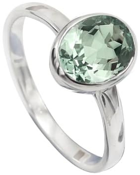 JEWELFORCE Ring aus 925er-Sterlingsilber mit grünem Amethyst-Edelstein für Herren und Damen, Stein-Bandring, Ring in allen Größen, handgefertigter Schmuck JSR-1078AL_56 (17.8)