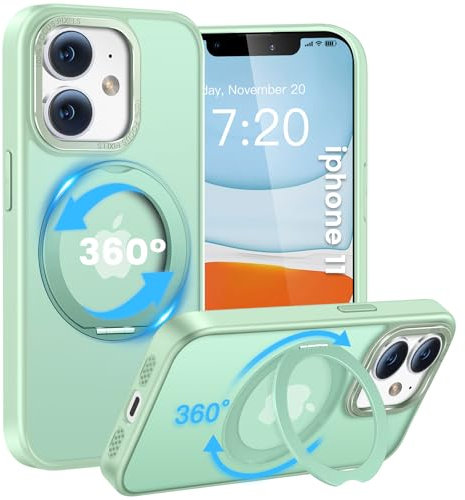 HuwaiH handyhülle für iPhone 11 Hülle, [360° Magnetischer Ring Ständer ] [mit Mag-Safe] [Transluzente Matte] Stoßfeste Kratzfeste Schutzhülle für iPhone 11 (Hellgrün)