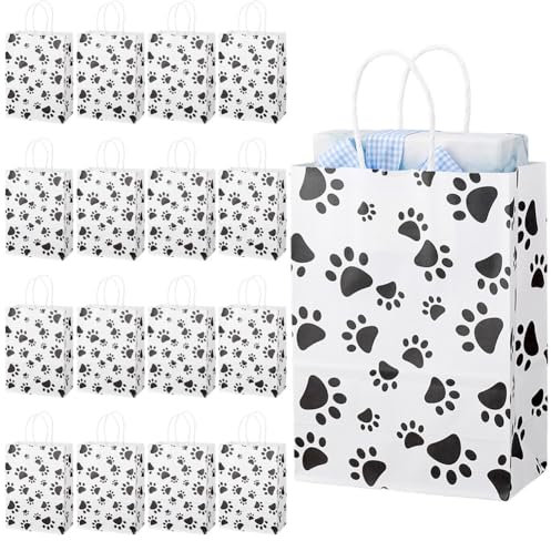 PH PandaHall 20 x Geschenktüte Mit Hundepfotenabdruck 8.1x5.8x3.1 Zoll Hunde Geschenktüten Mit Papiergriffen Leckerli Tüten Für Geburtstagspartys Für Hunde Und Haustiere