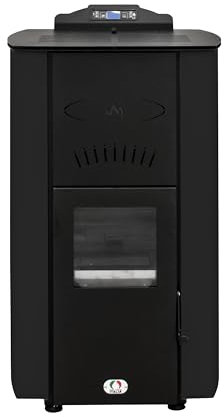 STUFE A PELLET ITALIA Asia Nettoyage Automatique 22KW WiFi | Poêle à Granulés Hydro pour Chauffage et Eau Chaude Efficacité 89% Chauffe 140m² Autonomie 22H Programmable 5 Puissances Garantie 24M Noir