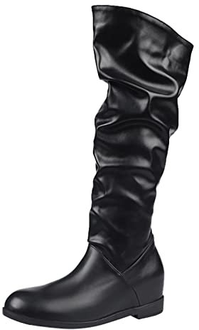 Generico Stivali Gamba Larga 50 Cm Stivali Donna 2022 Nuovi stivali impilabili con altezza interna autunno e inverno Comodi stivali al ginocchio in tinta unita Stivali Alti Donna Pelle (Black, 40)