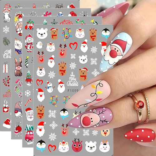 Weihnachtsmann Elch Schneeflocke Nagelsticker Weihnachten Bär Katze Pinguin Urlaub Nail Sticker Xmas Baum Neon Lampe Süßigkeiten Winter Saisonale Nagelaufkleber Christmas Nageldesign Nagel Sticker