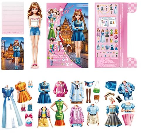 JINGAN Magnetische Papierpuppen, Magnetische Puppen-Anziehsets | Mode-Magnet-Papierpuppe | Reiseaktivitäten für Kleinkinder, kreatives Anzieh-Stickerbuch für Geburtstagsfeiertage