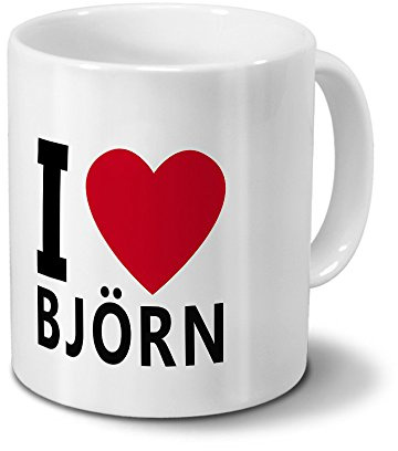 printplanet Tasse mit Namen Björn - Motiv I Love Björn - Namenstasse, Kaffeebecher, Mug, Becher, Kaffeetasse - Farbe Weiß