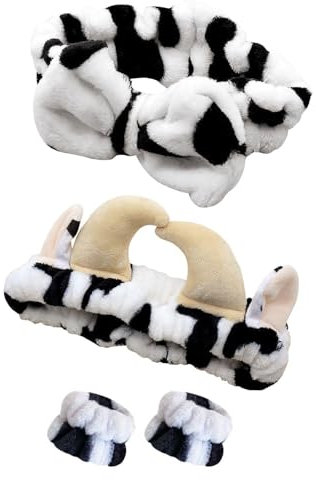 2 Bandeaux De Vache, 2 Bracelets De Vache, Bandeaux De Lavage Du Visage, Bandeaux Cosmétiques À Nœud, Bandeaux En Corne De Vache, Bandeaux En Peluche, Bandeaux Élastiques Pour Femmes