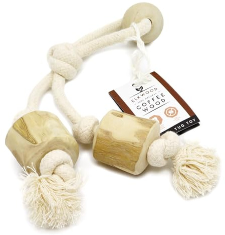 Elkwood Coffee Wood Chew & Tug Toy | Durable Rope Chew, Hypoallergenic & Natural, Calorie-Free, Sustainable Tug Toy - No Caffeine, Sugar, or Artificial Ingredients