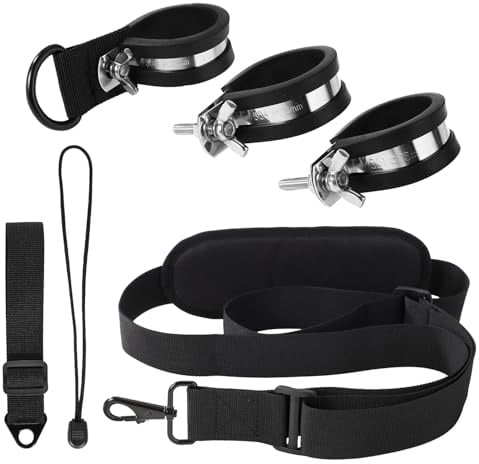 Lyreh Long Trimmer Strap with 3 Pcs Stainless Steel Shaft Clamps, Shoulder Strap for String Strimmer Greenworks Shoulder Harness Strap for Leaf Blowers Lawn Mowers Hedge Grass Trimmers