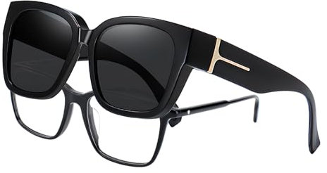 CIYIN Polarised Sunglasses, Sunglasses for Glasses Wearers, UV400, Protection Anti-Glare Over-Top, fit Over Glasses, Schutz Übergroß (Schwarz)