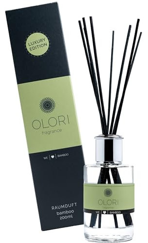 Luxus Raumduft Bamboo Diffuser mit Stäbchen mit ätherischen Ölen - Extra langanhaltende Formel - Luxury Lufterfrischer für Bad, Schlafzimmer, Wohnzimmer (200ml, Duft: blumig, zitrus, frisch)