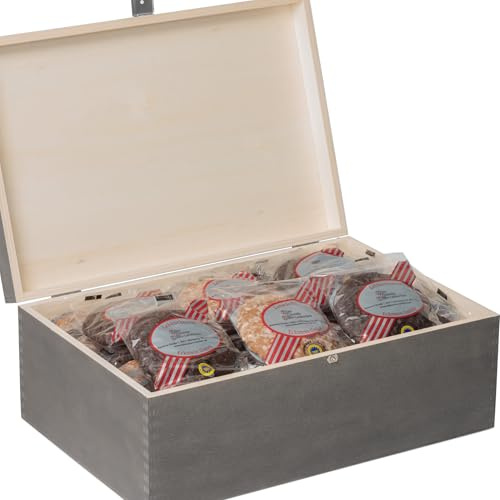 Lebkuchen Eckstein - 45 Stück gemischt in großer schwarzer Holztruhe - 3375g - Nürnberger Elisenlebkuchen