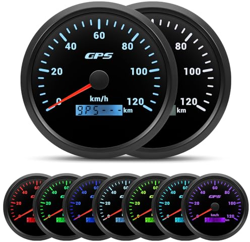 110mm Geschwindigkeitsmesser GPS Tacho Kilometerzähler 0-120Km/H Wasserdichter IP67 7-Farben Tachometer Messgerät für Auto Boot Yacht 12V/24V