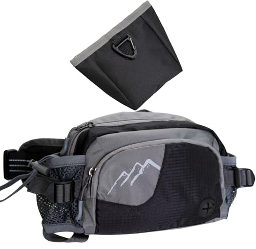 Bauchtasche mit Leckerlitasche & 2 Flaschenhalter für 300ml Trinkflasche, Leichte Gassi Tasche Hunde mit Kotbeutelspender, 2-in-1 Hundetasche Gürteltasche Hüfttasche verstellbar für Gassi Training
