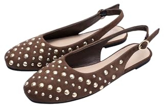 MakeMeChic Women's Studded Pointed Toe Mule Shoes Leather Slingback Ballet Flat Shoes Chocolate Brown 7.5
