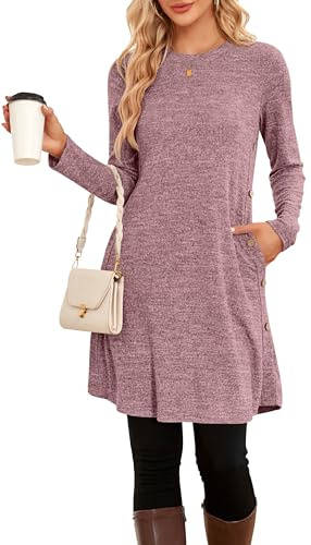 NARRAME Strickkleid Damen Herbst Winterkleider Pulloverkleid mit Taschen | Leichte und Luftig,Hautfreundlicher Stoff,Bequem Casual,Vielseitig Kombinierbar,Lockere Passform,Mit Praktischer Taschen