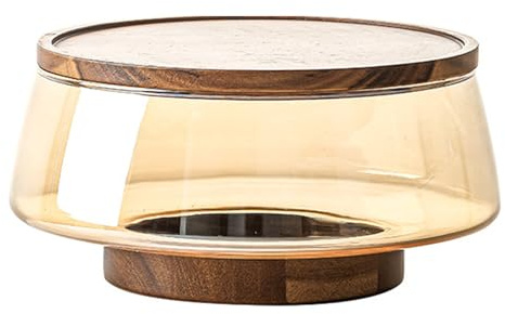 wueiooskj Acacia Wooden Glass Fruit Tray Salad Bowl High-Foot Fruit Tray Serving Salads and Snacks Large Capacity Glass Salad Bowl with Wood Base Large, Type+1