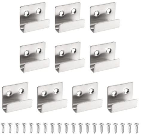 QUARKZMAN 10 Pcs Ganchos Pared Plateado Ancho Interno 10mm(3/8) | Para Baldosas Acero Inoxidable, Soporte Montaje En Pared Resistente Para Espejos cuadros cuadros, Con Tornillos