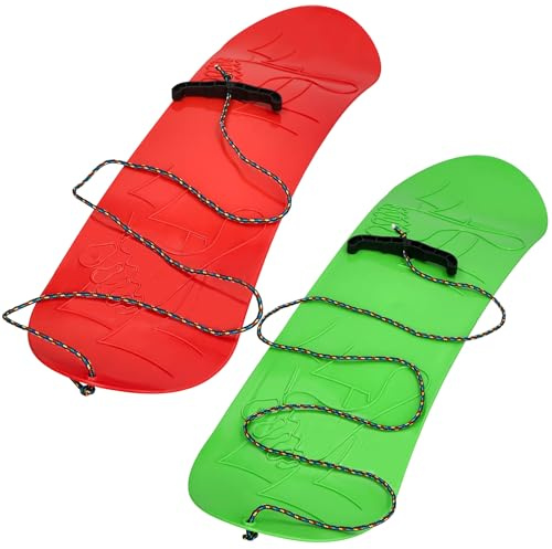 KOTARBAU® 2er Set Kinder Snowboard - 68 x 20 cm - Snowboard ohne Bindung - Schlitten Board - Schneerutscher - Kindersnowboard mit Seil - Kunststoff - Grün & Rot