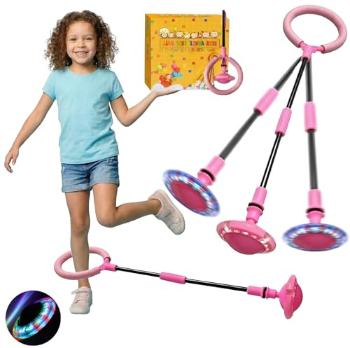 OHiZVZV Skip Ball for Kidswith Flashing LED Lights, Foldable Jump Rope Swing Ball for Girls Boys Outdoor Games, for GirlsAge 5-12 (Pink, Boxed)