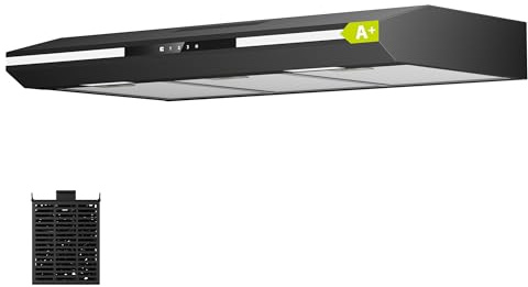 CIARRA CBCB90921 Cappa Aspirante 90cm Classe A+, 3 Velocità 300m³/h | Ricircolo ed Espulsione, Touch Screen Luce Ambientale Extra Cappa Sottopensile Nero con Filtro Carbone CBCF011