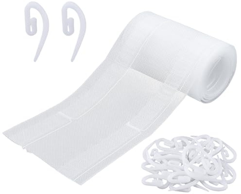 NBAEDS Nastro per Tende Ondulato Da 25 m/27.34 iarde, Nastro Plissettato Trasparente per Tende A Onde Da 8cm con 400 ganci per Tende, Accessori per Pieghe Ondulate