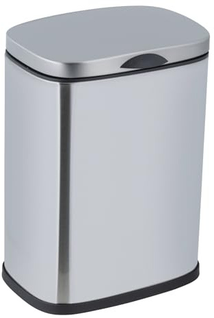WENKO Wand-Kosmetikeimer Mod. Sare 3 Liter, Mülleimer mit Deckel und Easy-Close Absenkautomatik, Badezimmer-Eimer aus rostfreiem Edelstahl mit Anti-Fingerprint, Befestigung ohne Bohren, mattsilbern