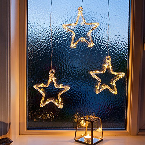 Lights4fun - 3 stelle luminose a LED per finestre, a batteria, decorazione natalizia per interni, timer a batteria, decorazione natalizia per finestre