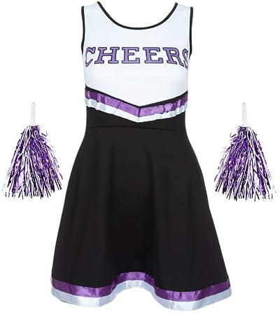 REDSTAR FANCY DRESS Cheerleaderkostüm Mit Pompoms - High School Kostüm Damen - Halloween Verkleidung