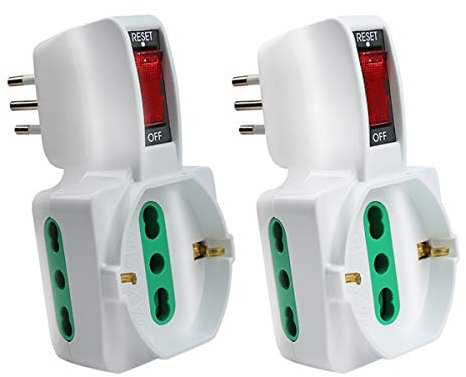 EXTRASTAR Adattatore Multipresa Tripla con Interruttore, Italiane 10/16A e 1 presa Schuko 10/16A, spina Italiana 10A, con protezione sovraccarico ,Confezione da 2
