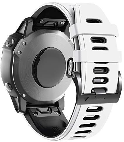 ANBEST Armband für Garmin Fenix 6 Pro/7 Pro/Epix 2/Fenix 8 47mm Armband, 22mm Quick Fit Armbänder für Fenix 7/6/5/Epix Pro 47mm/Descent G1/Forerunner 955/945/965 Silikon Ersatzarmband, Weiß/Schwarz