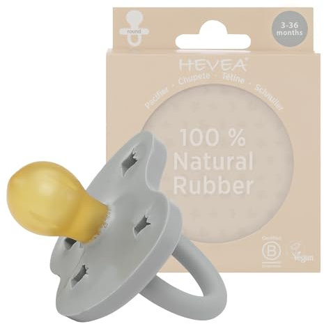HEVEA Naturkautschuk Schnuller RUND Form, 3-36 Monate - Hygienisches Einteiliges Design für Neugeborene bis Kleinkinder, BPA-frei, Weich & Langlebig - Einzelpackung (Stahlgrau)