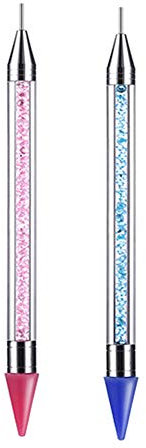 2 Pièces Stylo Pointeur Strass Sélecteur, Clou Stylo Pointeur Strass, Double Strass Gemmes Cristaux Clous Sélecteur Cire Crayon Stylo, pour Nail Art Outil de Décoration Bricolage