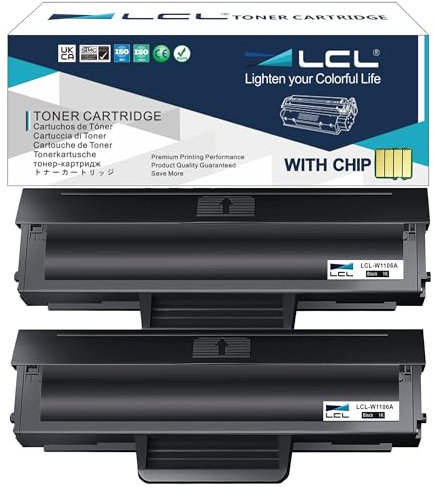 LCL Kompatibel Toner 106A W1106A (2 Schwarz) für HP Laser 107a, 107r, 107w, MFP 135a, 135r, 135w, 135wg, 137fnw, 137fwg mit hochwertigem Toner für klare Bilder und hohe Druckeffizienz