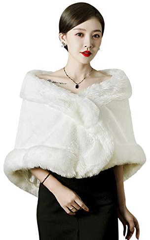 RUIXIA Damen Kunstpelz Schals und Wraps Braut Pelz Wedding Shawls Warm Schal Stola Brautzusatz Hochzeit Abend Brautschal Brautstola Brautjacke Cape für Frauen Braut Brautjungfern Wraps und Tücher