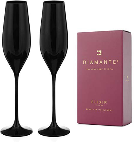 DIAMANTE Black Crystal Glasses - 'Ghost Black’ Collection (Champagne Flutes)