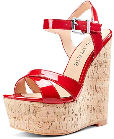 Castamere Scarpe col Tacco Donna Moda Sandali con Zeppa Plateau Wedge High Heels Rosso Pelle Verniciata Scarpe EU 39