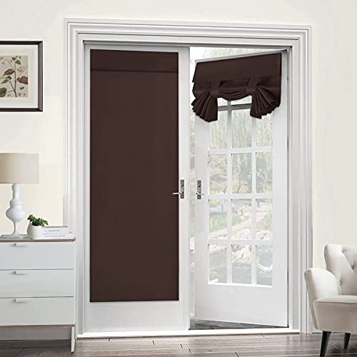 Topchances French Door Panel Curtains Set of 2, Punch-Free Velcro Blackout Door Curtains, Thermal Insulated & Dustproof Door Curtains for Patio Door/Indoor 26 x 68 (Brown)