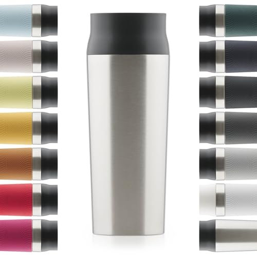 Blumtal Thermobecher 500 ml - Kaffeebecher to go aus Edelstahl - auslaufsicherer Isolierbecher kalt/heiß - Mug mit 360° Trinköffnung - Thermosbecher mit Quick-Press-Verschluss - Coffee Mug - Silber